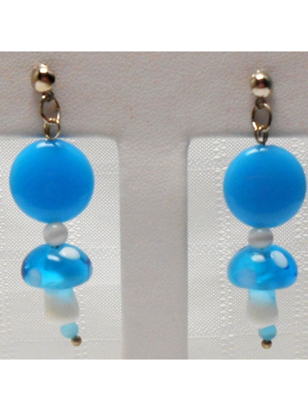 No 287 Handmade earrings with blowtorch glass mushrooms